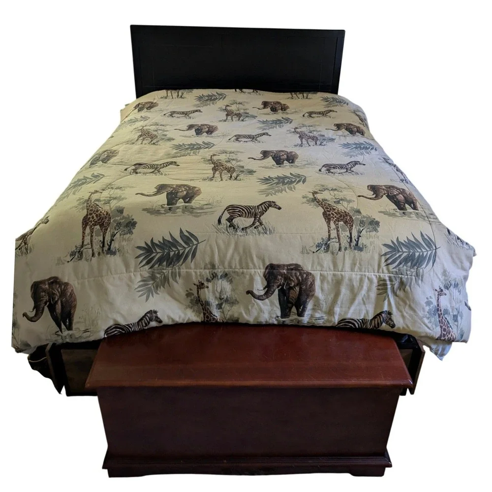 Jungle Safari Reversible Comforter Full 76x86 Zebra Giraffe Elephant‎ USA Made